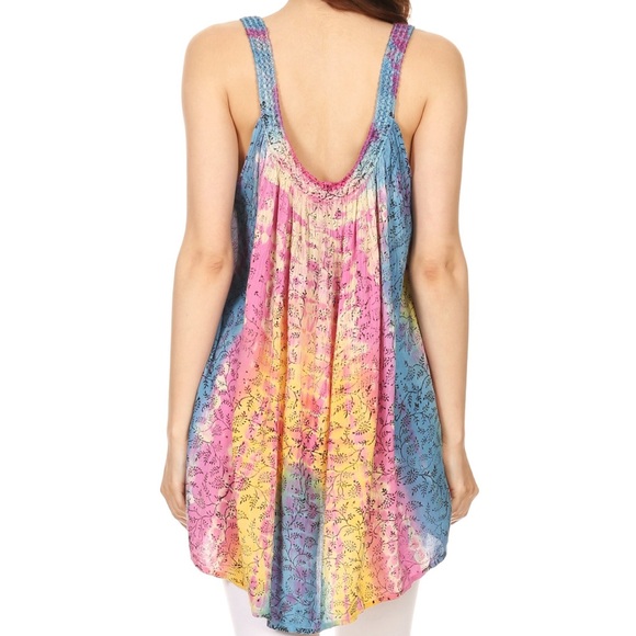 Sakkas Amalia Picot Trim Scoop Neck Tank with Sequins and Embroidery - Fuchsia - Picture 2 of 8